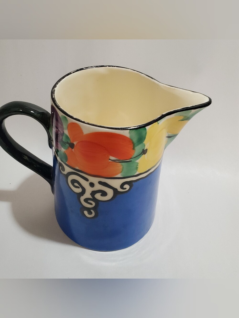 VINTAGE HAND PAINTED SMALL PITCHER , VASE. FLORAL. ART DECO. CZECHOSLOVAKIA